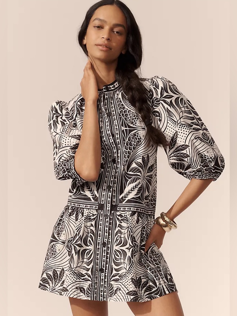 FARM Rio Black & White Botanical mini dress